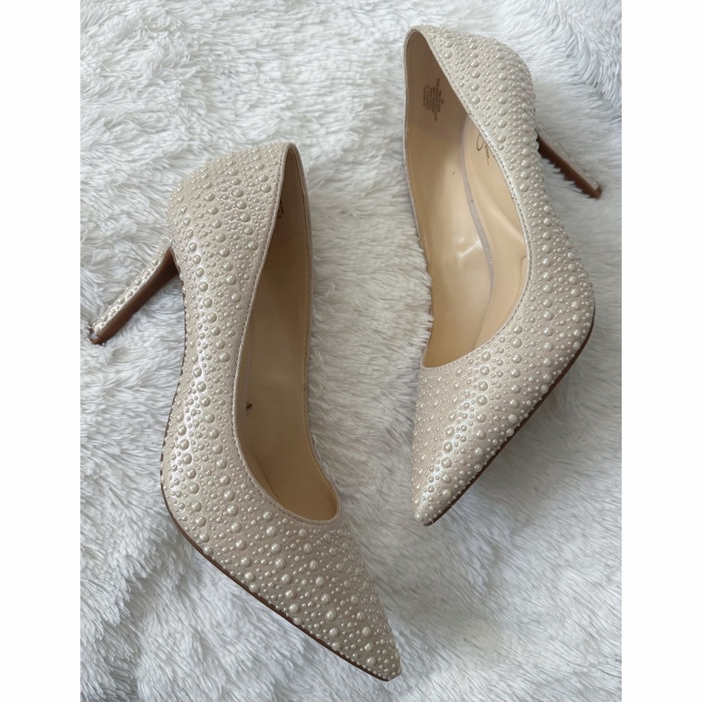 Jessica Simpson Cream Pearl-Studded Heels